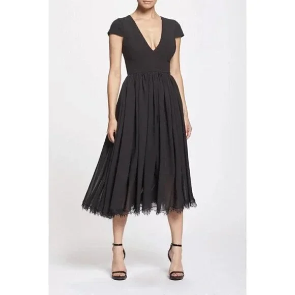 corey chiffon fit & flare cocktail dress dress the population Dress the Population Corey Chiffon Fit Flare Cocktail Dress Dark Magenta Sz  XXL